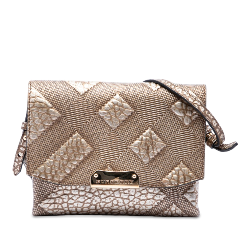 Pre-Loved Burberry Embossed Grain Check Leather Langley Crossbody